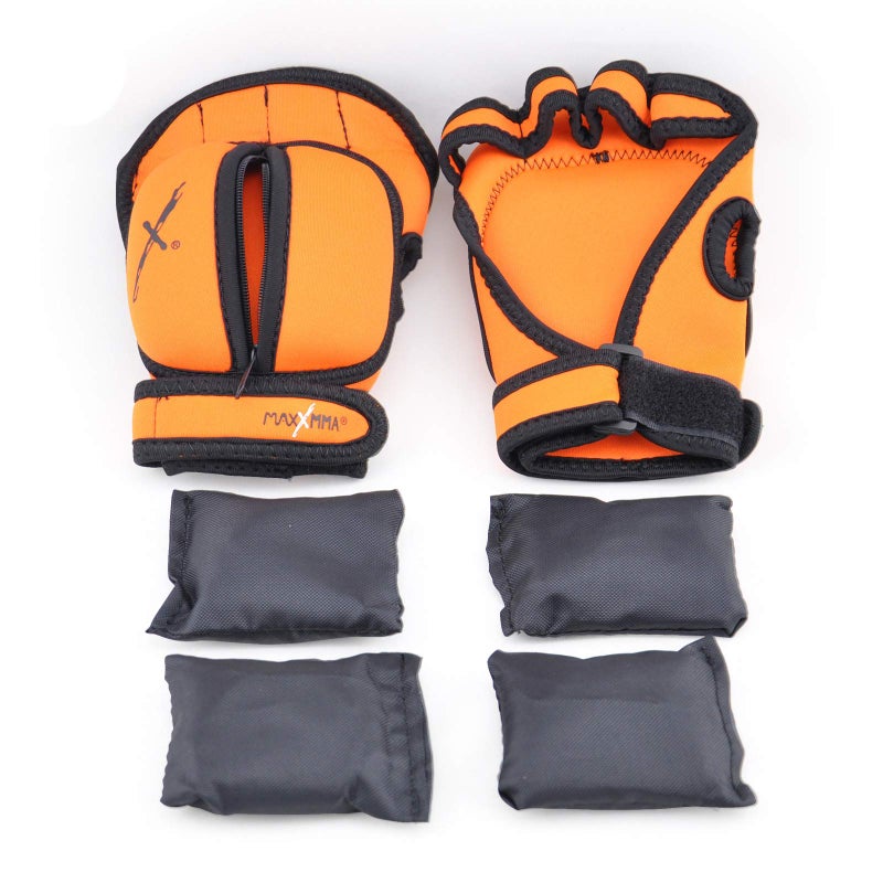 MaxxMMA Adjustable Weighted Gloves, 2 lb. Set - Removable Weight (2 x 0.5 lb. Each Glove) for Sculpting MMA Kickboxing Cardio Aerobics Hand Speed Coordination Shoulder Strength (Orange) - Image 2